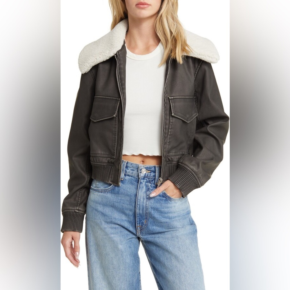 BLANK NYC SHERPA COLLAR FAUX LEATHER BOMBER JACKET ❤️IN STORES❤️NWT❤️
